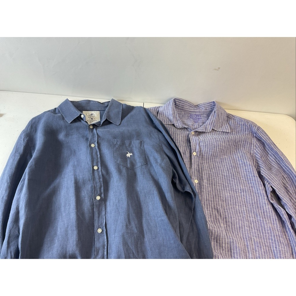 Lot of 2 Mens 100% Linen Button up Shirt Sz XL Beach resort long sleeve Travel